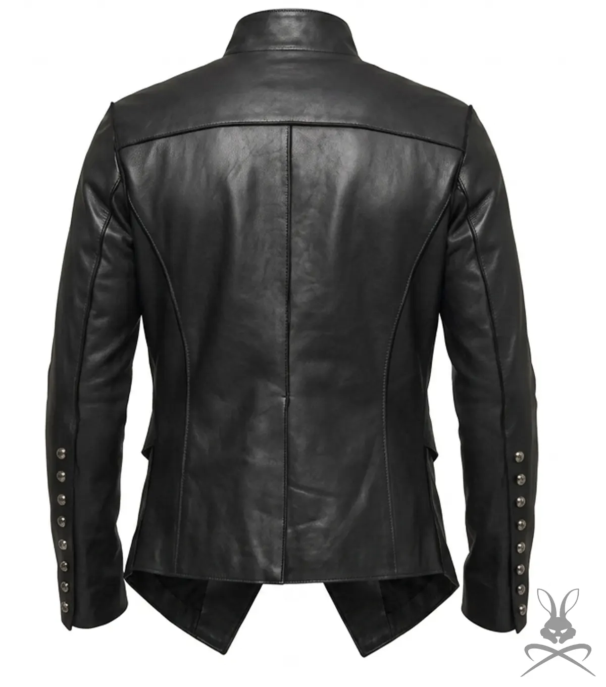 Mens Black Steampunk Real Leather Jacket back view