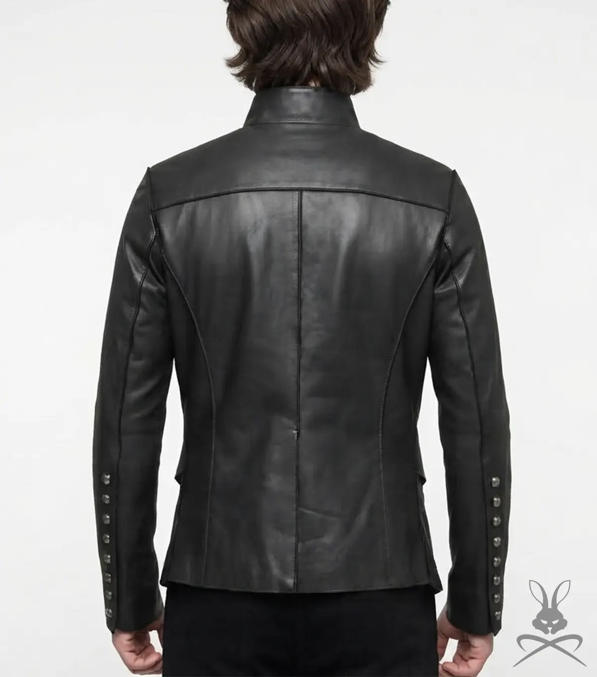 Mens Black Steampunk Real Leather Jacket back