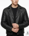 Mens Black Studded Punk Rock Real Leather Biker Jacket