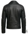 Mens Black Studded Punk Rock Real Leather Biker Jacket back view