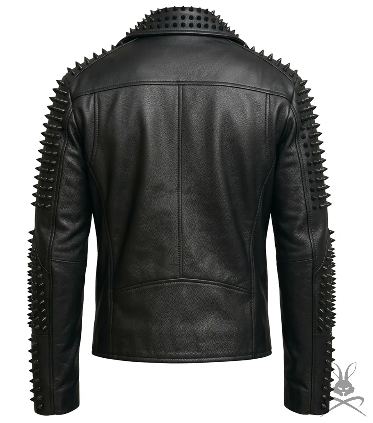 Mens Black Studded Punk Rock Real Leather Biker Jacket back view