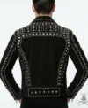 Mens Black Studded Suede Leather Biker Jacket back