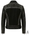 Mens Black Studded Suede Leather Biker Jacket back view