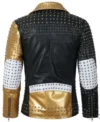 Mens Black and Gold Cone Spike Leather Jacket back
