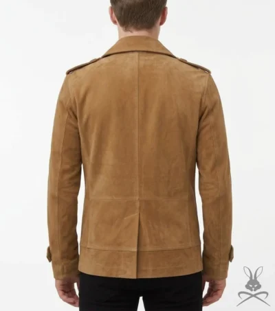 Mens Brown Suede Double-Breasted Pea Coat back