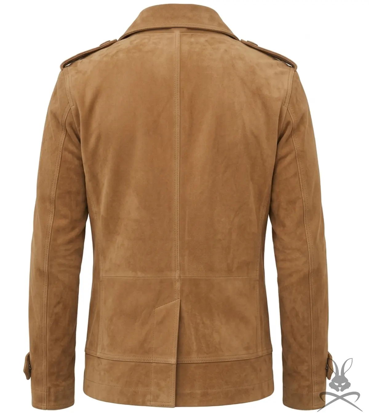 Mens Brown Suede Double-Breasted Pea Coat back view