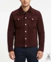 Mens Burgundy Suede Trucker Leather Jacket