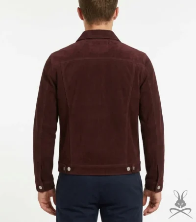 Mens Burgundy Suede Trucker Leather Jacket back