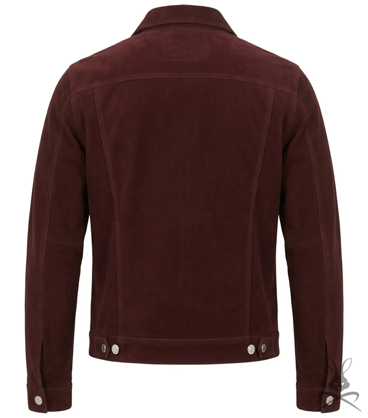 Mens Burgundy Suede Trucker Leather Jacket back view