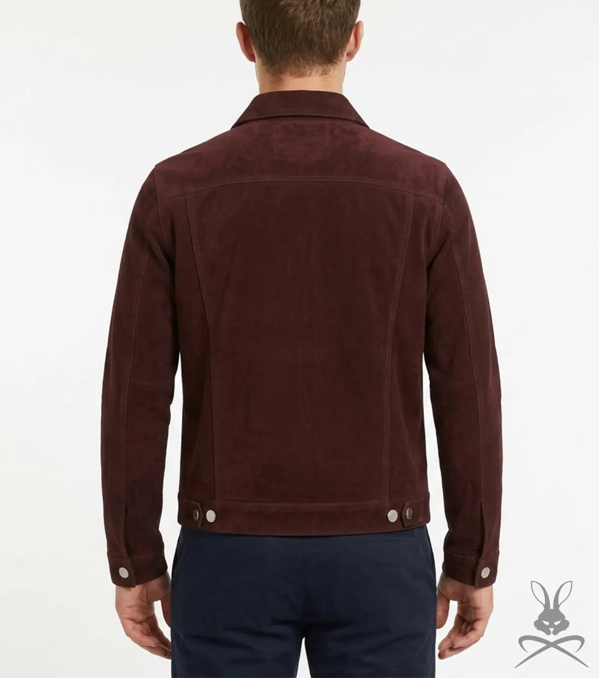 Mens Burgundy Suede Trucker Leather Jacket back