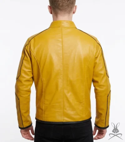 Mens Classy Dijon Yellow Real Leather Jacket back