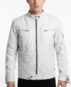Mens Flawless White Bomber Real Leather Racer Jacket