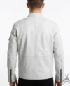 Mens Flawless White Bomber Real Leather Racer Jacket back