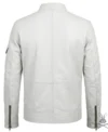 Mens Flawless White Bomber Real Leather Racer Jacket back view