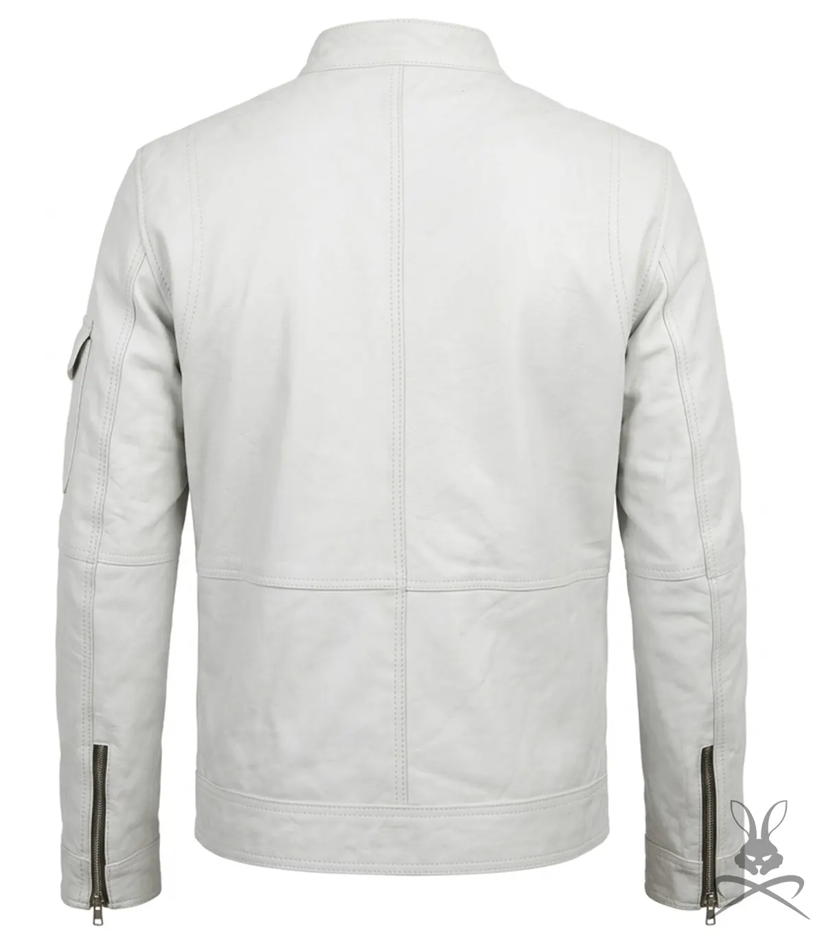 Mens Flawless White Bomber Real Leather Racer Jacket back view