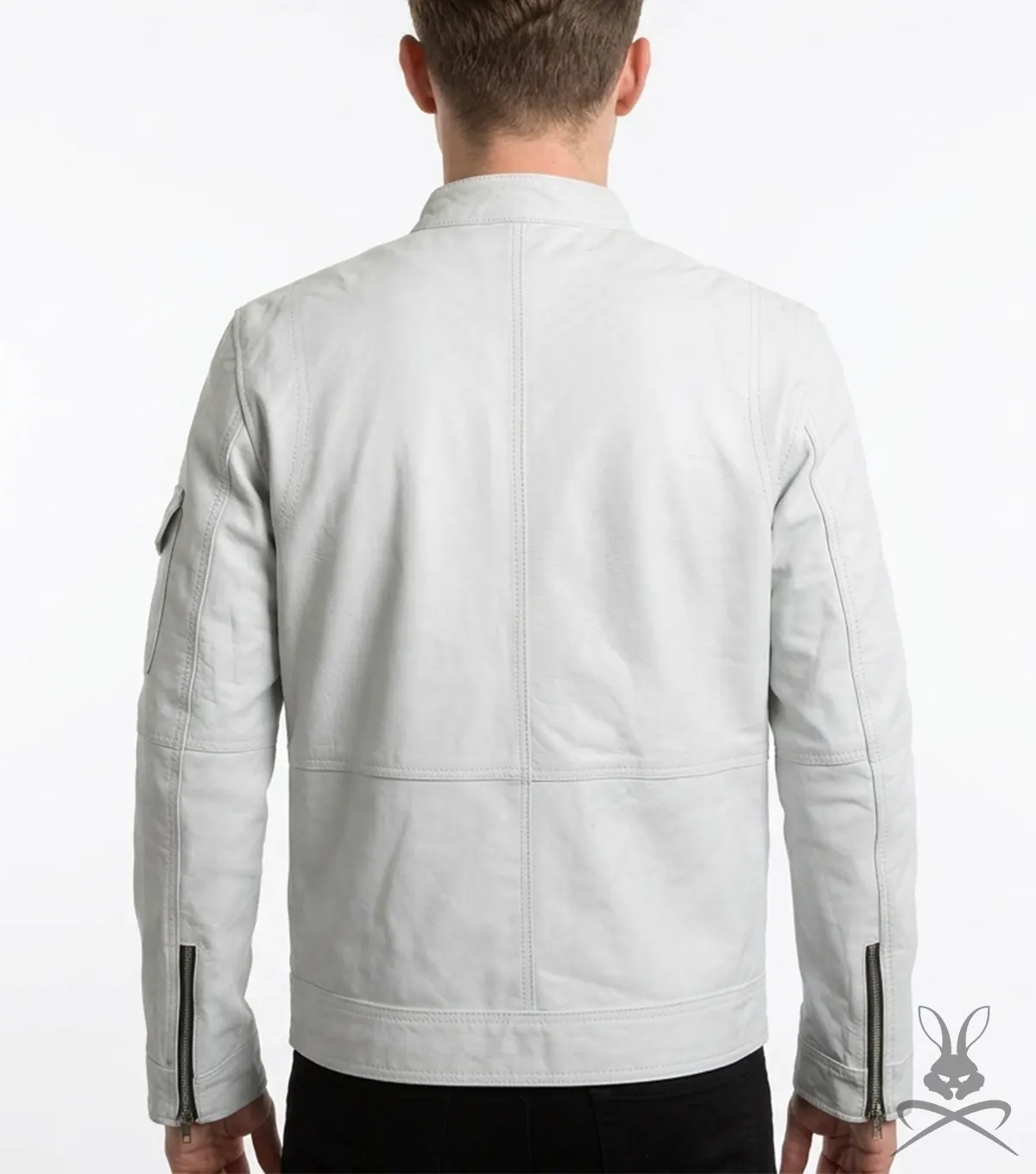 Mens Flawless White Bomber Real Leather Racer Jacket back