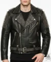 Mens Lambert Black Studded Spiked Leather Biker Jacket