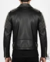 Mens Lambert Black Studded Spiked Leather Biker Jacket back