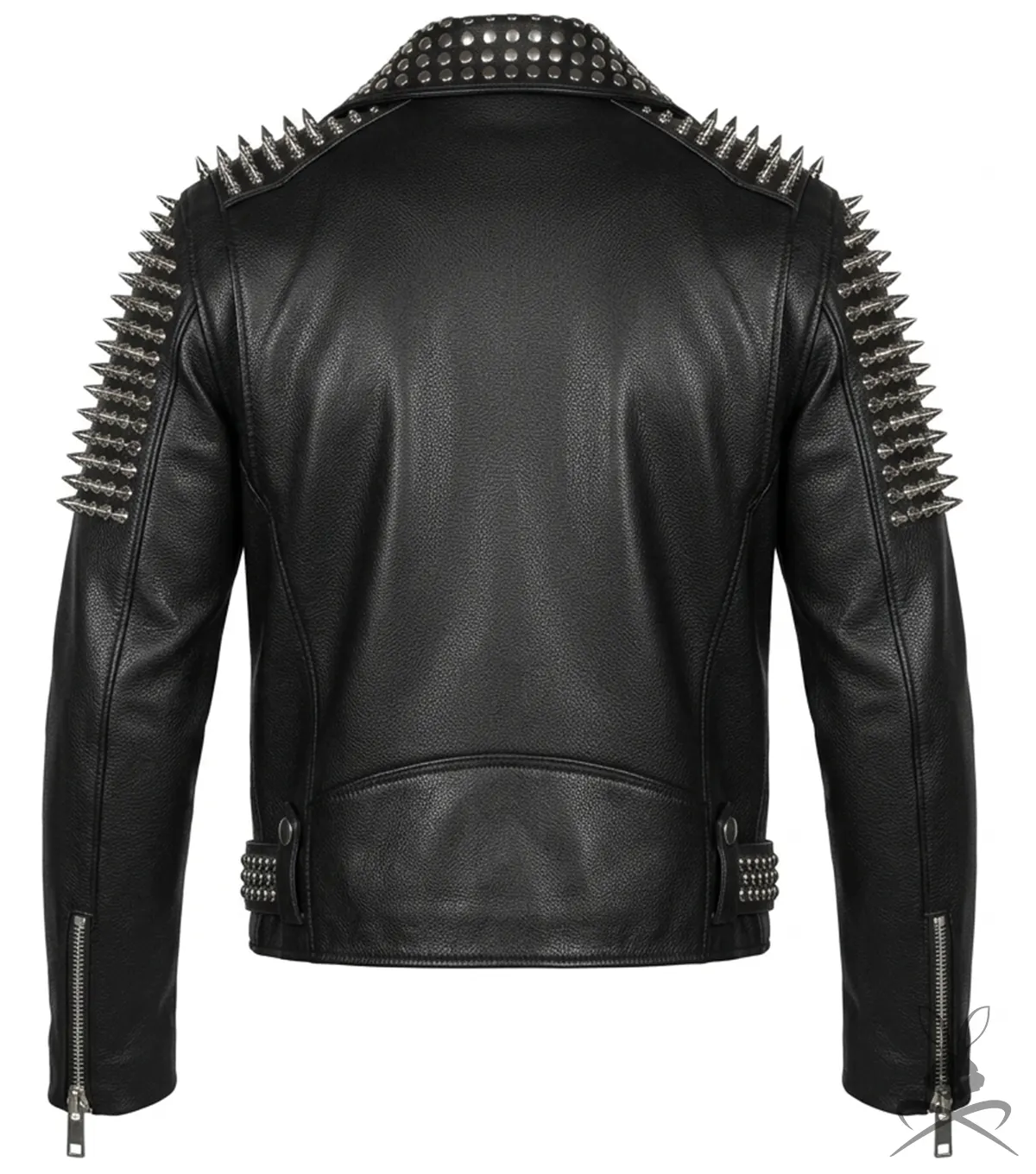 Mens Lambert Black Studded Spiked Leather Biker Jacket back view