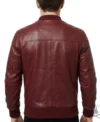 Mens Maroon Red Real Leather Jacket with Elastic Bottom back