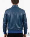 Mens Navy Blue Ribbed Cuff Bomber Flight Leather Jacket back