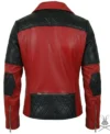 Mens Red Real Leather Biker Jacket with Black Diamond Quilted Shoulders back