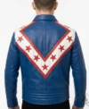 Mens Stegaro Blue Red Star and Stripes Racing Premium Genuine Leather Jacket back