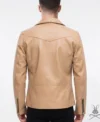 Mens Tan Studded Belted Leather Biker Jacket back