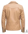 Mens Tan Studded Belted Leather Biker Jacket back view