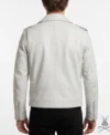 Mens White Brando Biker Motorcycle Genuine Leather Jacket back