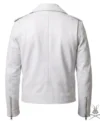 Mens White Brando Biker Motorcycle Genuine Leather Jacket back view