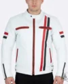 Mens White Genuine Leather Motorcycle Jacket