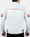 Mens White Genuine Leather Motorcycle Jacket back