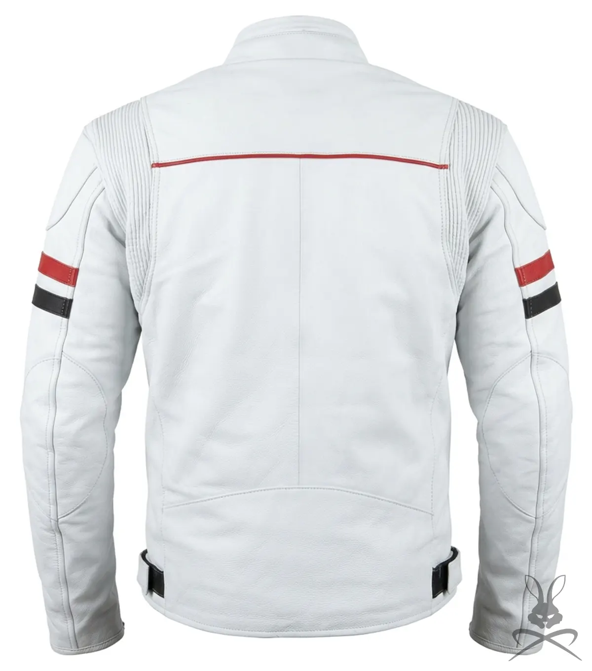 Mens White Genuine Leather Motorcycle Jacket back view