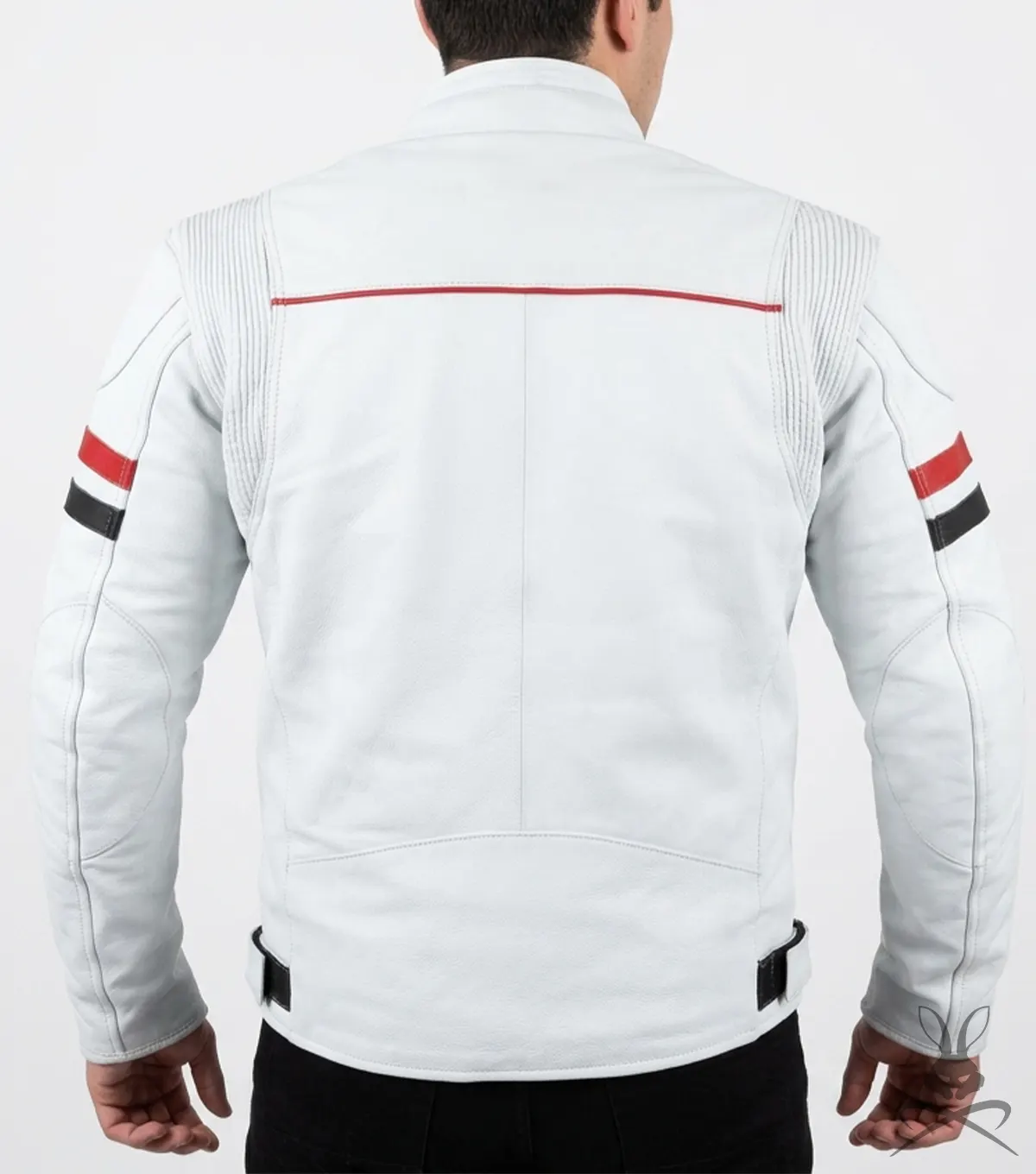 Mens White Genuine Leather Motorcycle Jacket back
