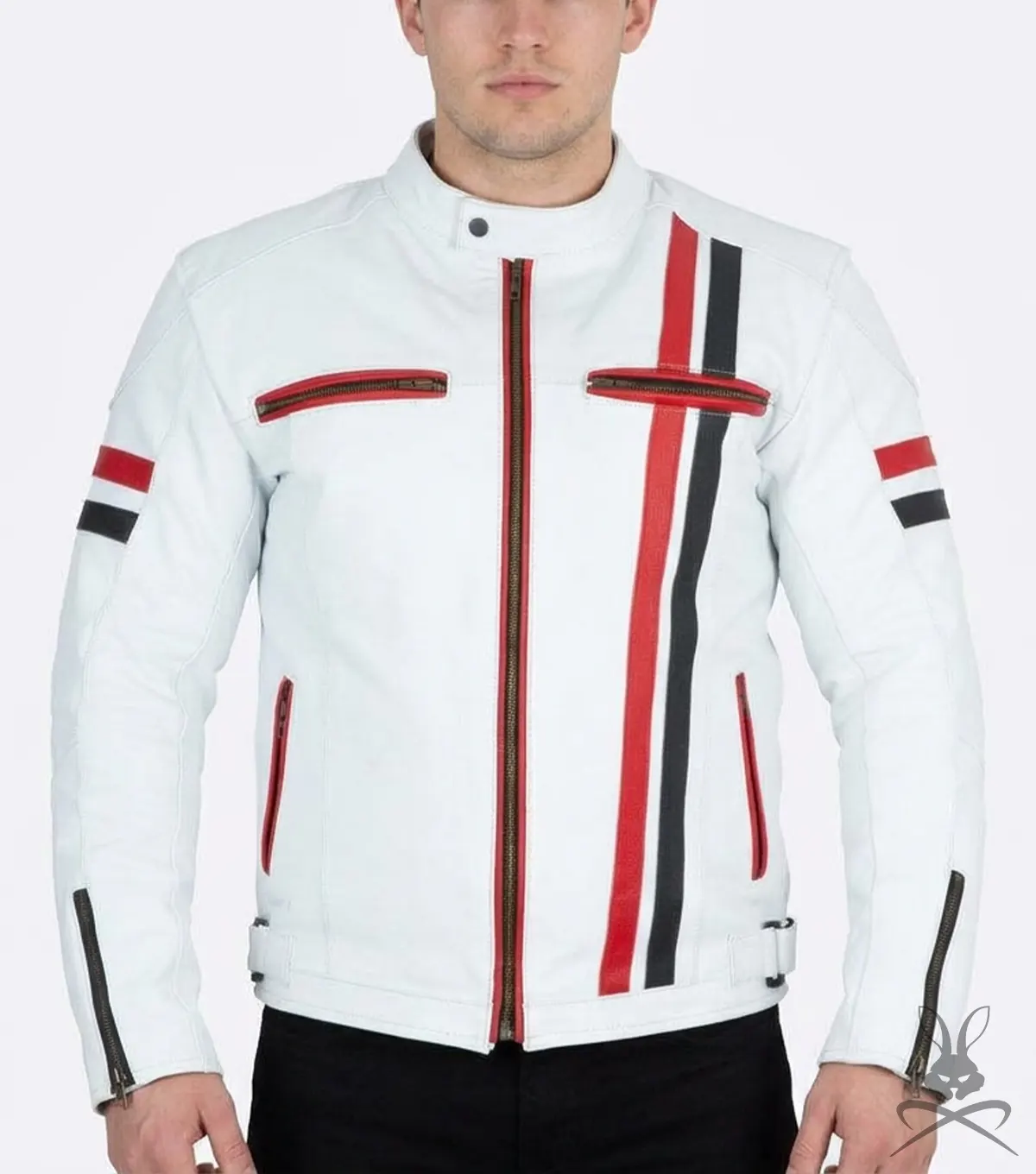 Mens White Genuine Leather Motorcycle Jacket
