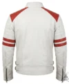 Mens White Real Leather Biker Jacket with Red Patches bback pose