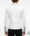 Mens White Studded Leather Biker Jacket back