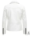 Mens White Studded Leather Biker Jacket back view