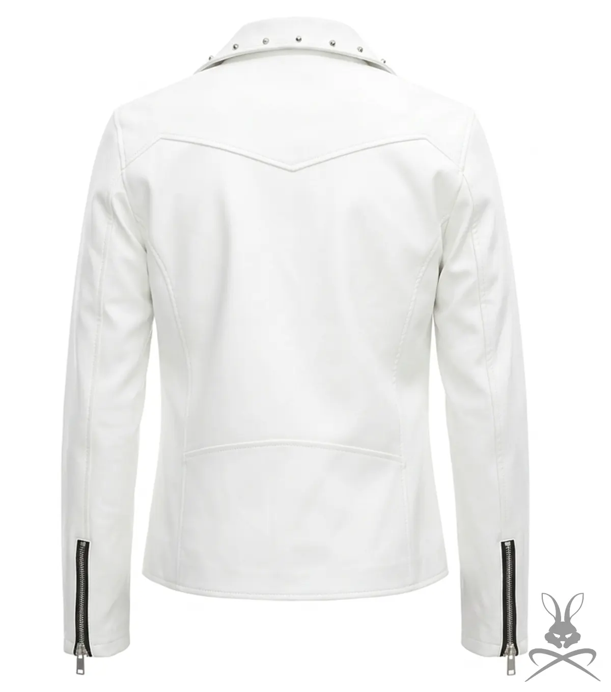 Mens White Studded Leather Biker Jacket back view