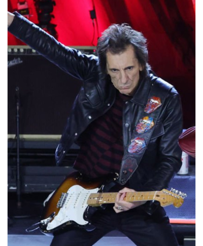 NYC English Singer Ronnie Wood Event Rocket Black Leather Jacket Front