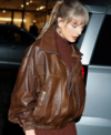 New York City Taylor Swift Distressed Brown Leather Jacket Right