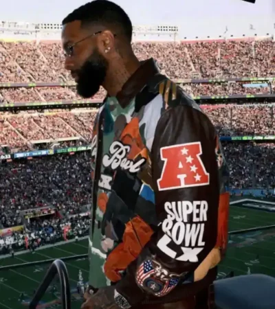 Odell Beckham Jr Super Bowl LX Leather Bomber Jacket On Sale