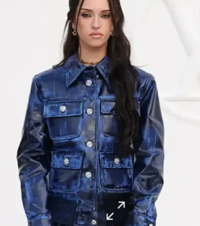 Paris Fashion Week 2026 Daniela Avanzini Navy Blue Leather Safari Jacket On Sale