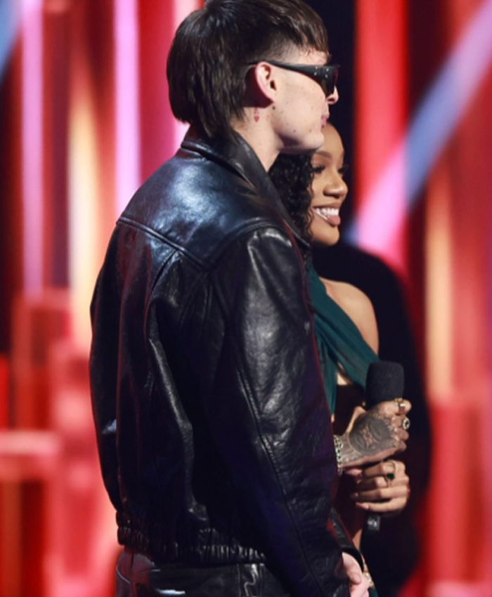 Peso Pluma iHeartRadio Music Awards Black Leather Jacket Back