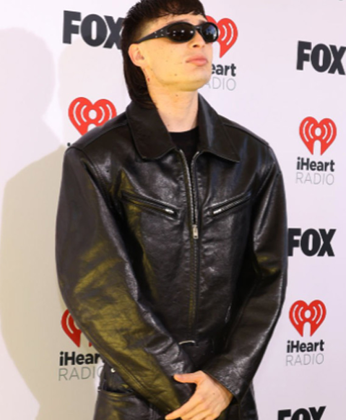 Peso Pluma iHeartRadio Music Awards Black Leather Jacket Front
