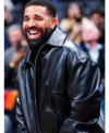 Raptor Vs Warriors Game Drake Black Leather Jacket Front