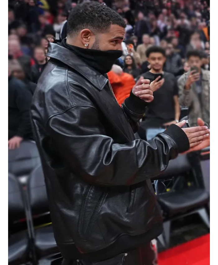 Raptor Vs Warriors Game Drake Black Leather Jacket Right