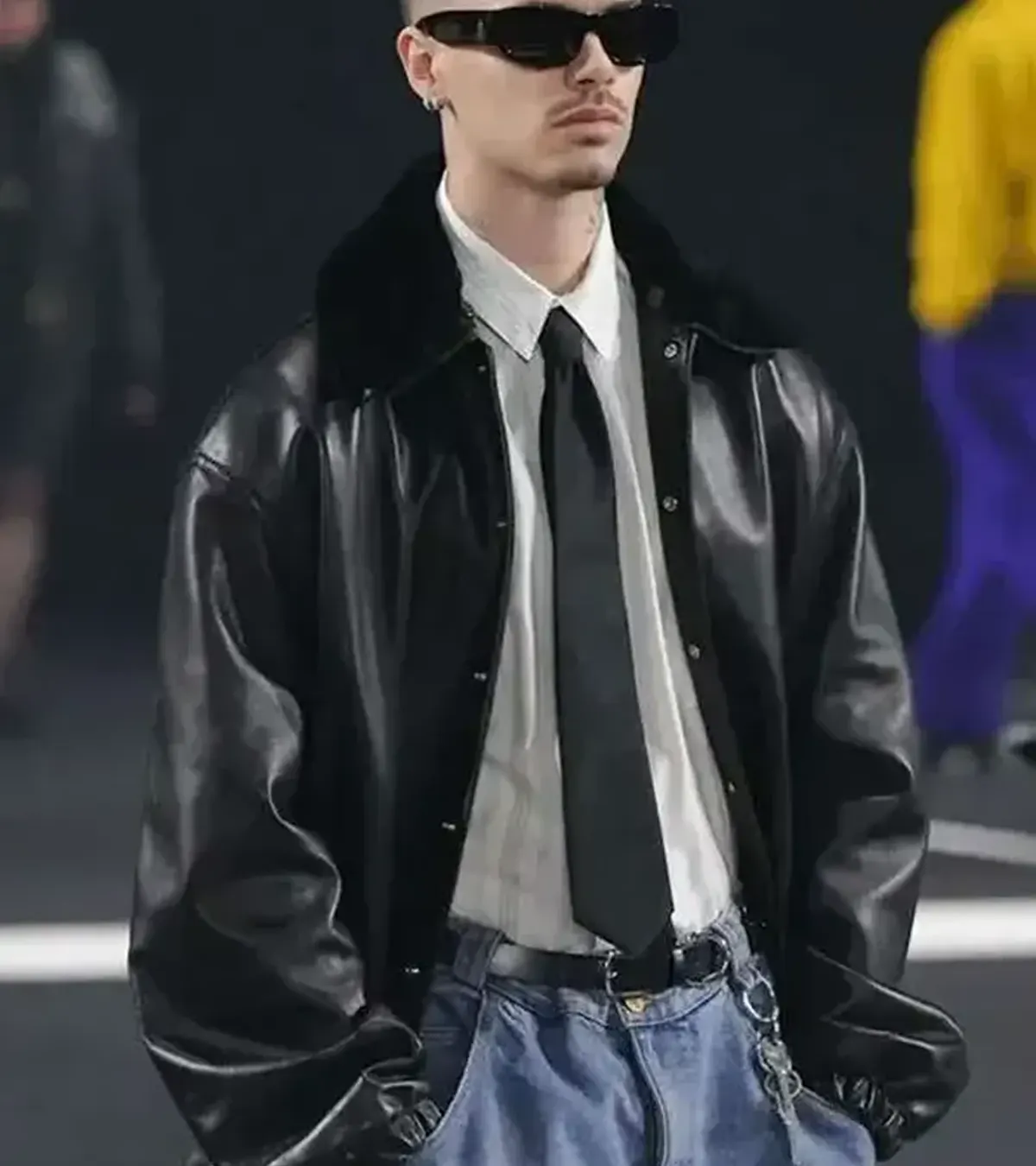 Romeo Beckham PFW 2026 Black Leather Jacket