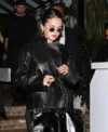 Selena Gomez Attends Brooks Nader’s birthday party Black Leather Jacket